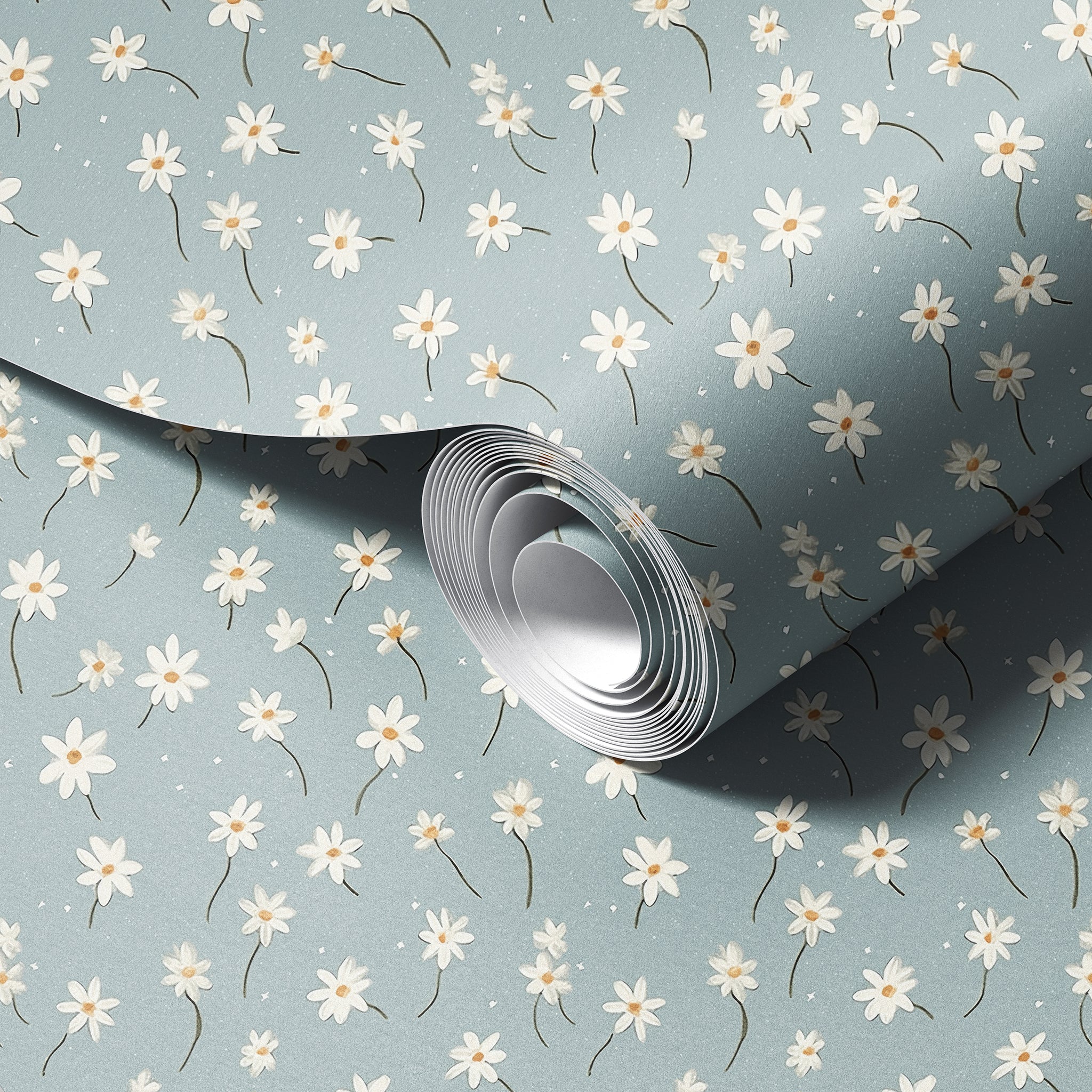 Muted Daisy peel and stick wallpaper room mockup